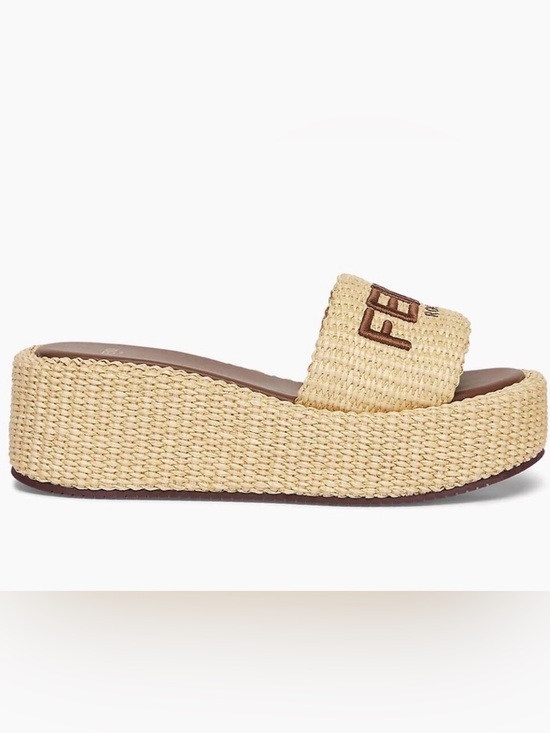 Fendi Shoes - Fendi slides raffia natural beige logo slides sandals flats platforms sz 37.5